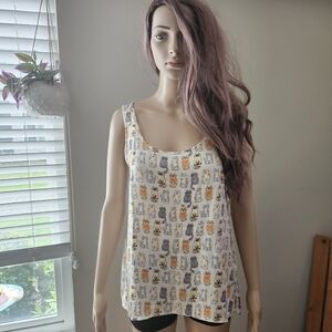Vintage Acapella cream cats printed tank top